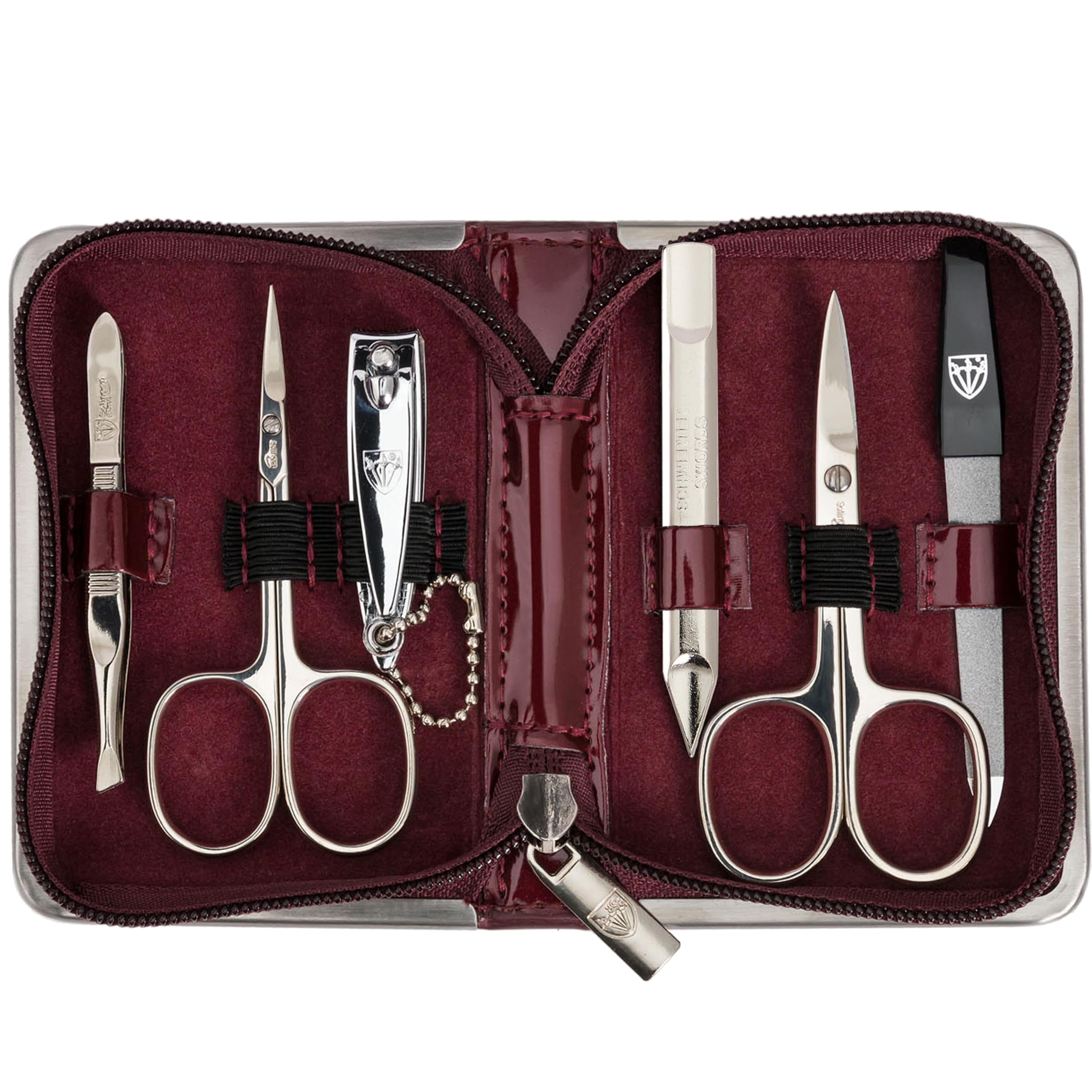 3 Swords Germany - brand quality 6 piece manicure pedicure grooming kit set for professional finger & toe nail care scissors clipper fashion leather case in gift box, Made in Solingen Germany (02174)